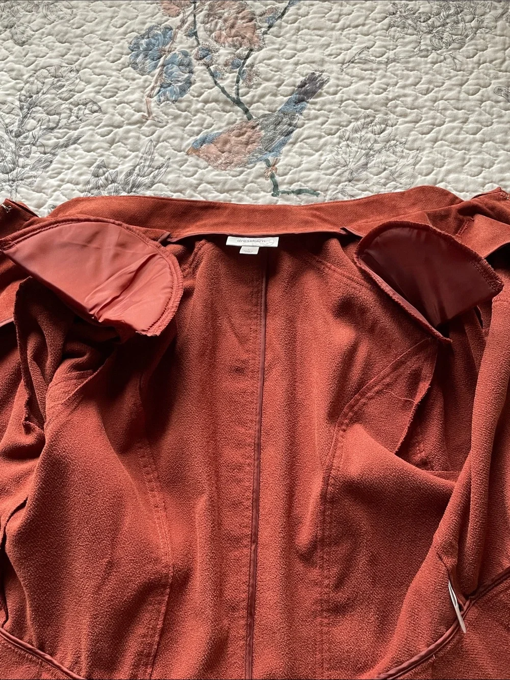 Double Breasted Suede Look Rust Color Ruffled Jacket - Picture 11 of 14